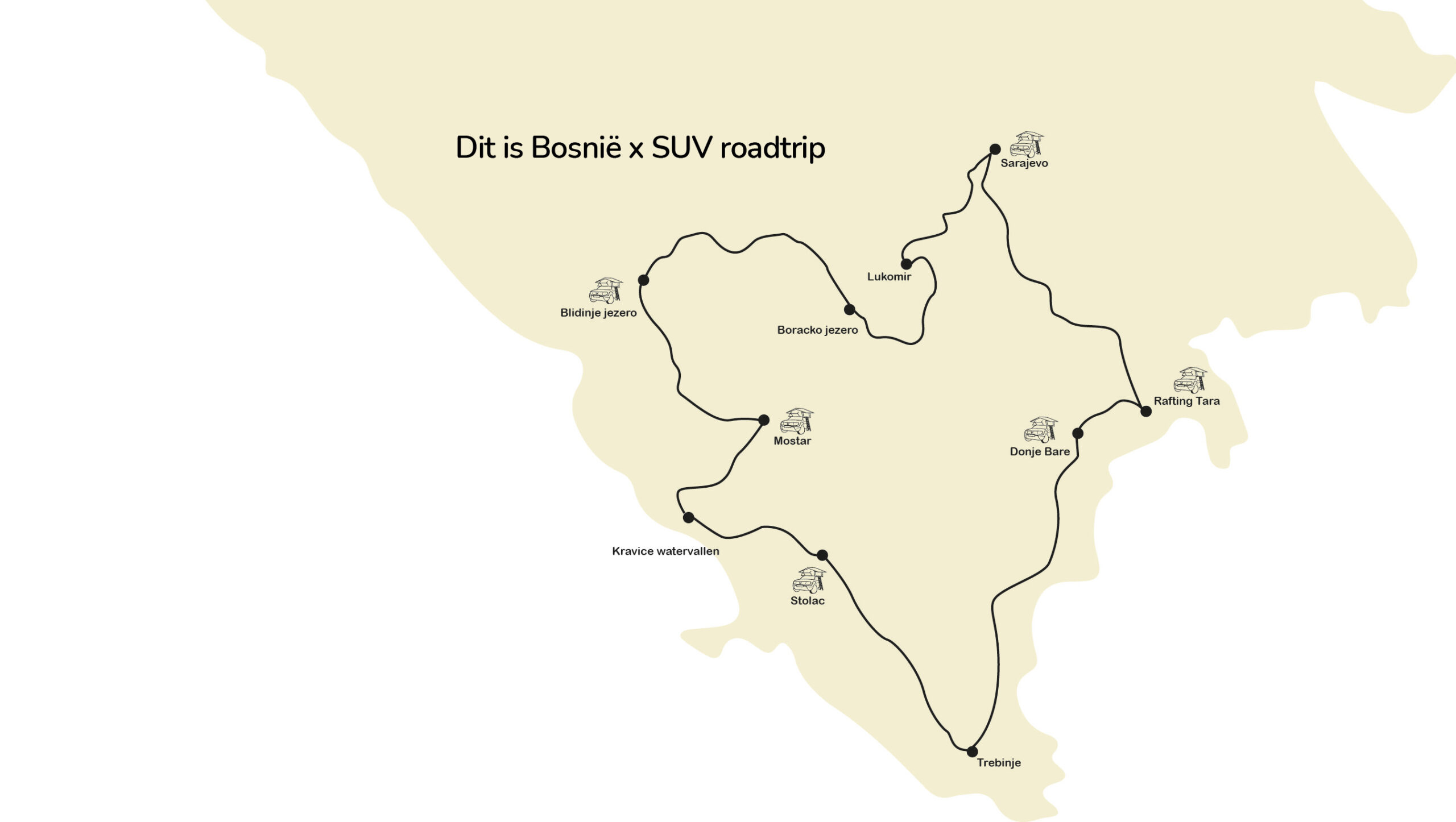 DIB x SUV roadtrip kaart route
