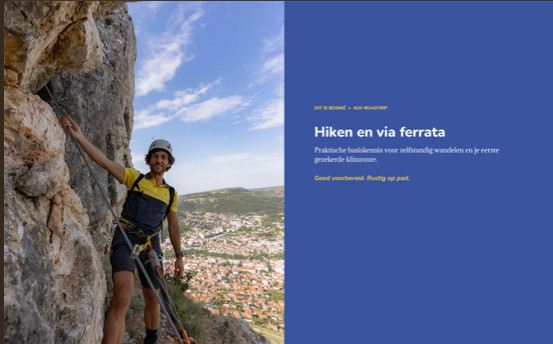 Omslag van Hiken en via ferrata met klimmer aan een rotswand